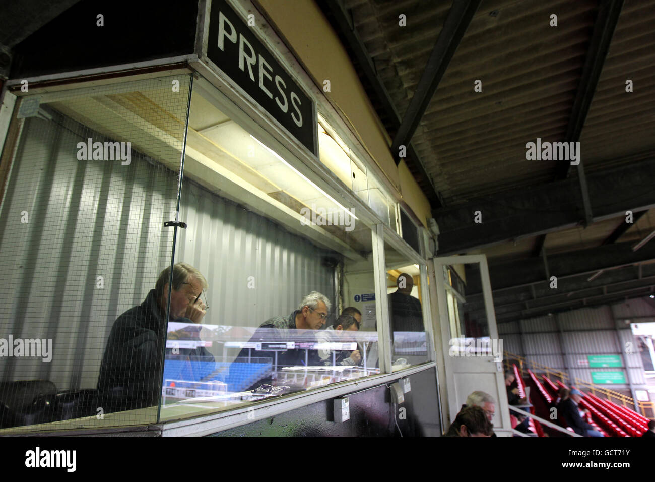 General view of the press box at Edgar Street, home of Hereford United F.C. Stock Photo