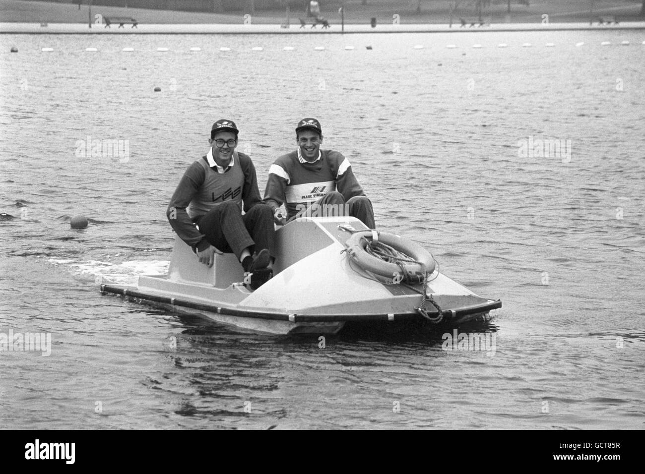 Great Britain's Olympic rowing gold medallists Andy Holmes, left and