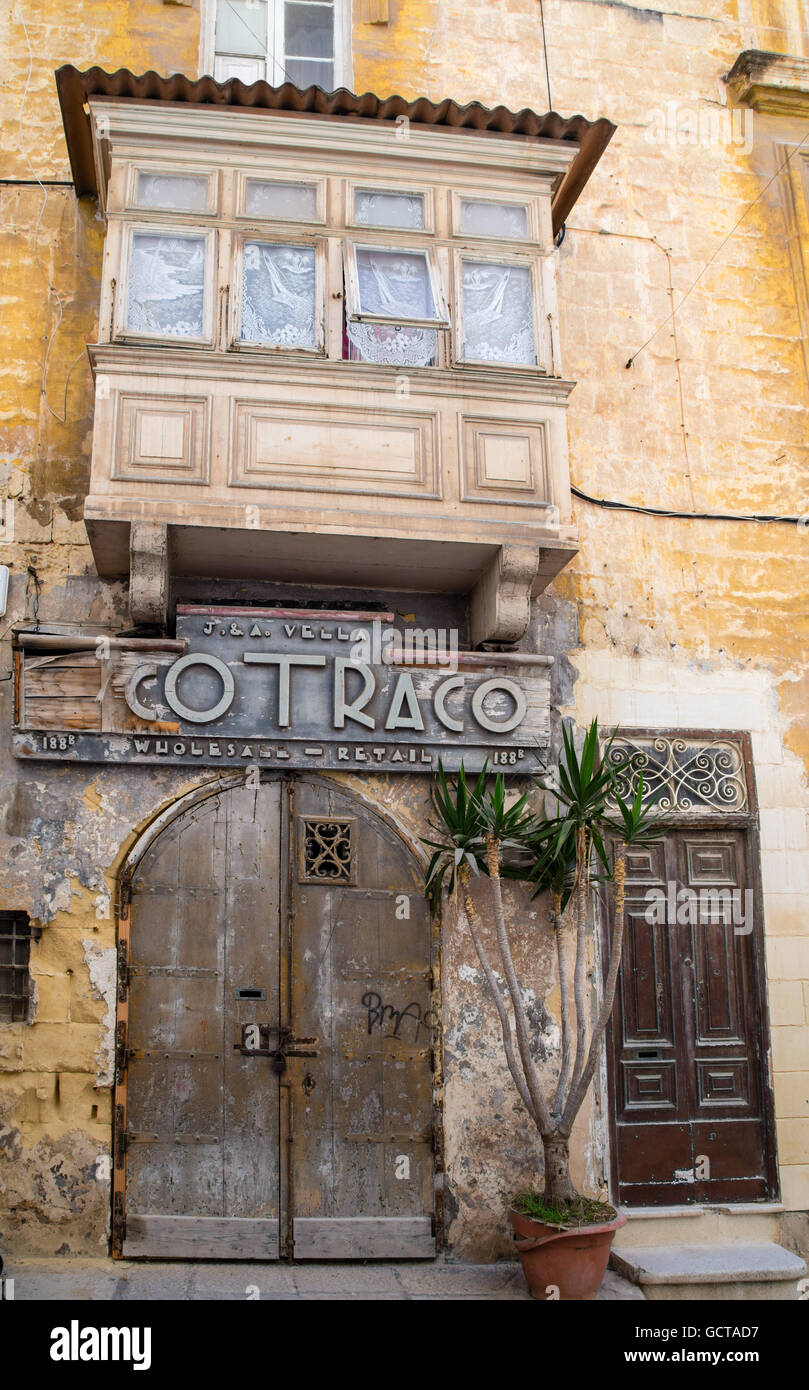 Valletta buildings scene showing characteristic Maltese balconies, Malta Stock Photo