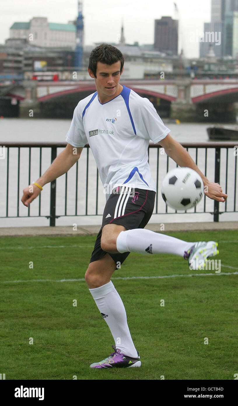 Wales and Tottenham Hotspur footballer Gareth Bale shows his support on  London's Southbank for the launch of the new BT website lifesapitch.co.uk -  an online fanzine which offers football fans blogs, commentary