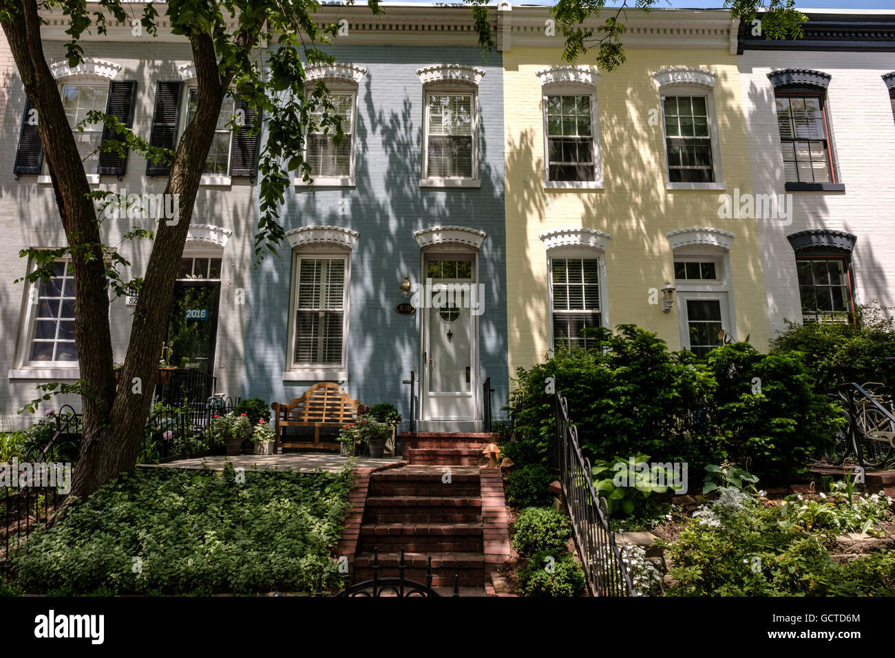Colorful row houses, New Hampshire Avenue NW, Washington DC Stock Photo