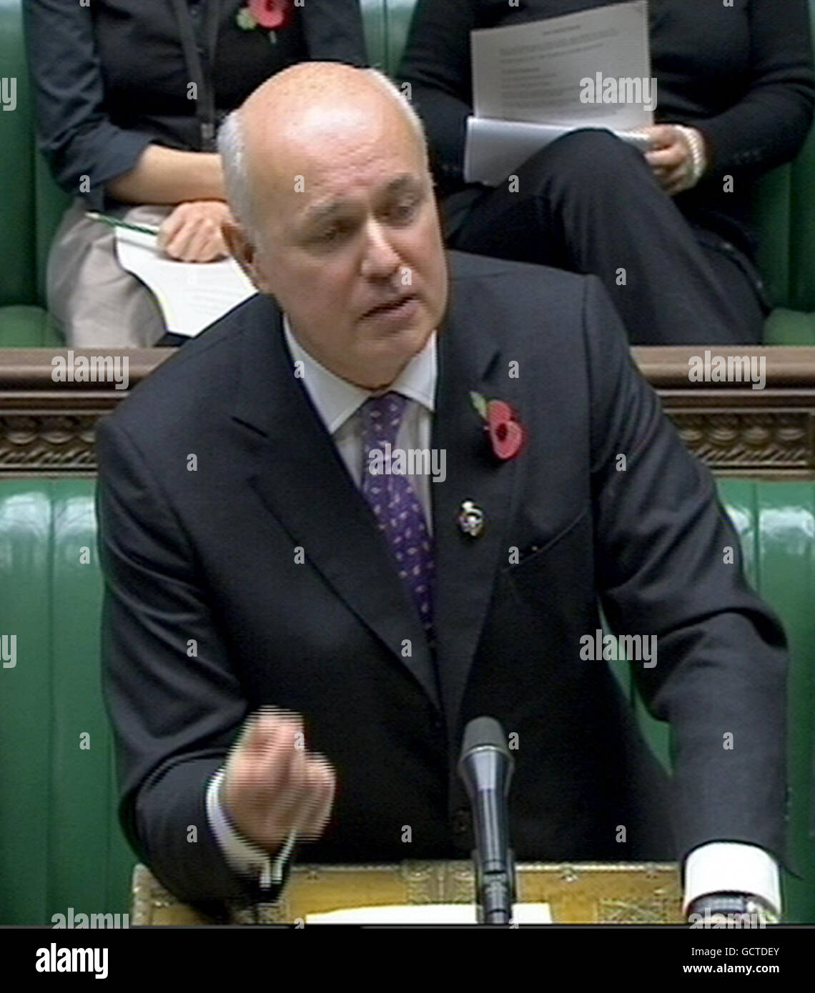 Work and Pensions Secretary Iain Duncan Smith speaks in the House of Commons in central London, regarding a shake-up in the welfare system. Stock Photo