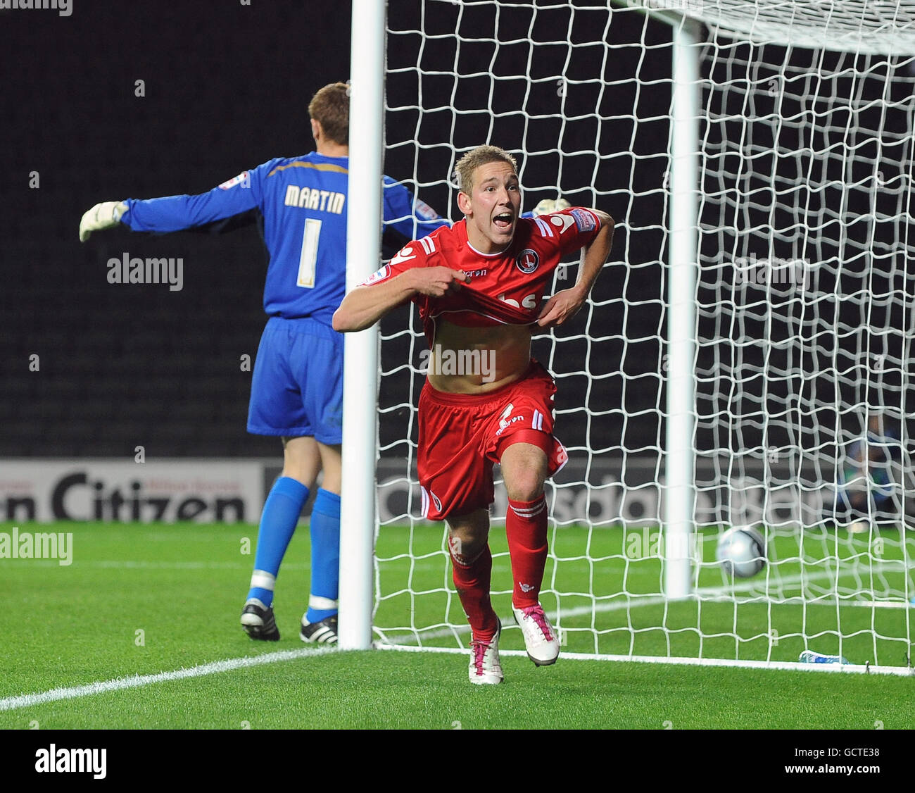 Charlton Athletic's Scott Wagstaff celebrates scoring their second goal Stock Photo
