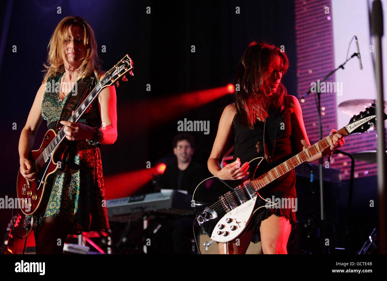 Susanna Hoffs (right) and Vicki Peterson of The Bangles performing during the PINKTOBER charity concert, at the Indigo2 at the O2 Arena in east London. Stock Photo