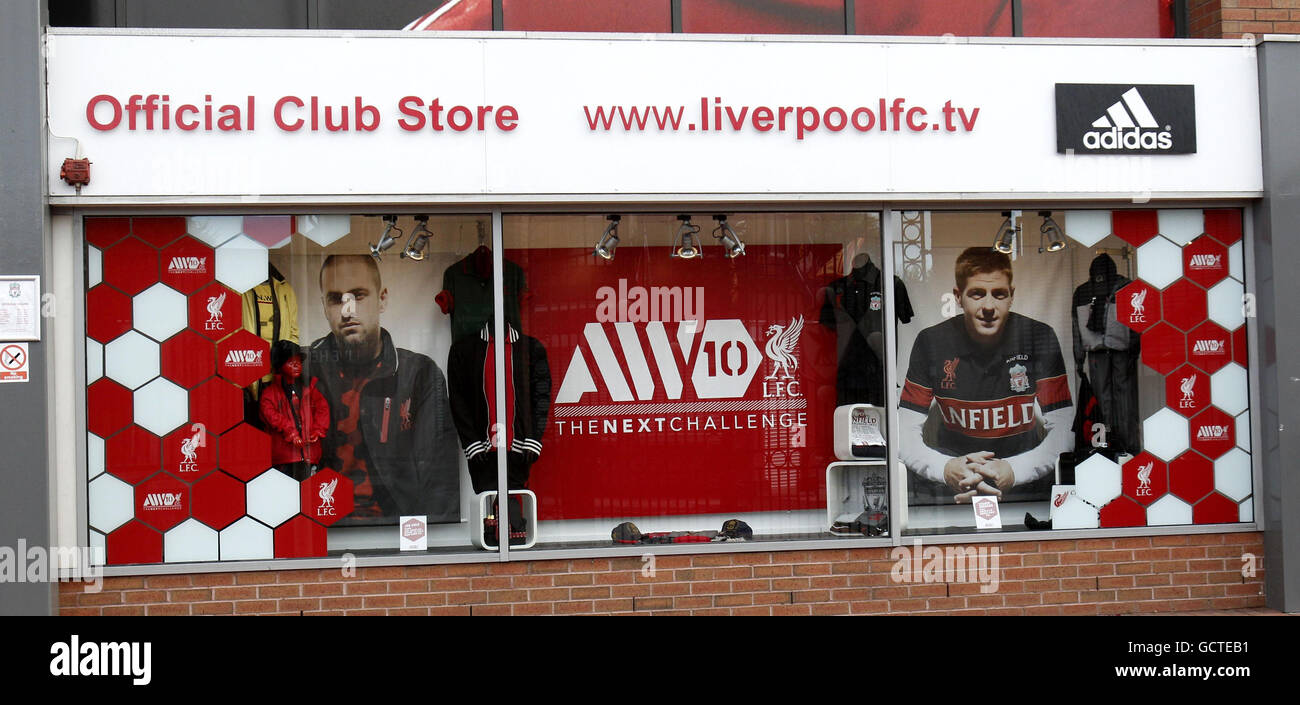 A general view of the club shop at Liverpool FC's home ground Anfield, Liverpool. Stock Photo
