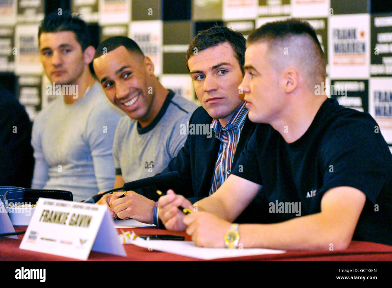 Boxers Nathan Cleverly, James DeGale, Matthew Macklin and Frankie Gavin (left to right) during the press conference at the Grosvenor House Hotel, Park Lane, London. Stock Photo