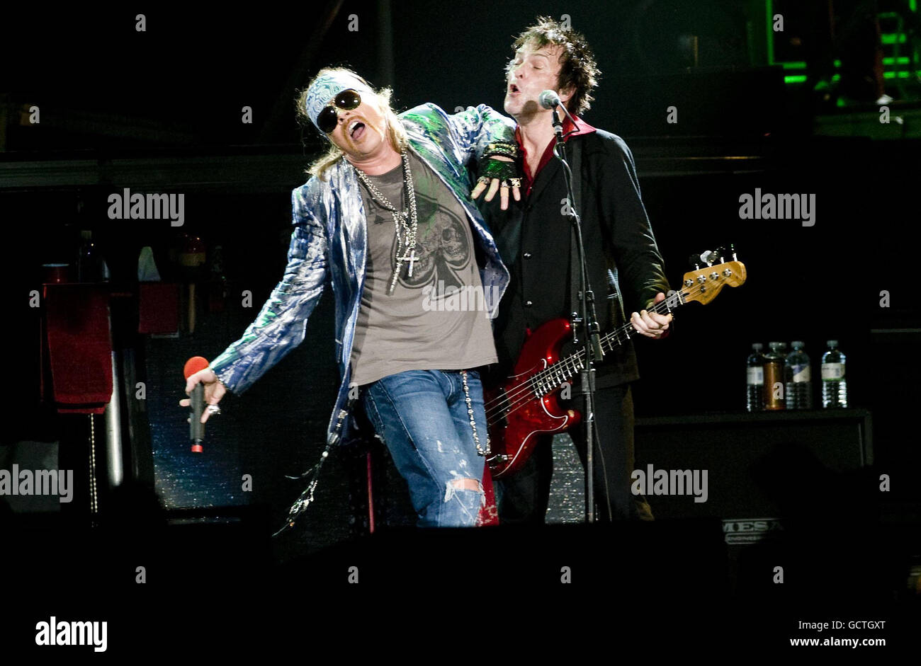 Axl Rose (left) and Tommy Stinson of Guns N' Roses perform at the O2 ...