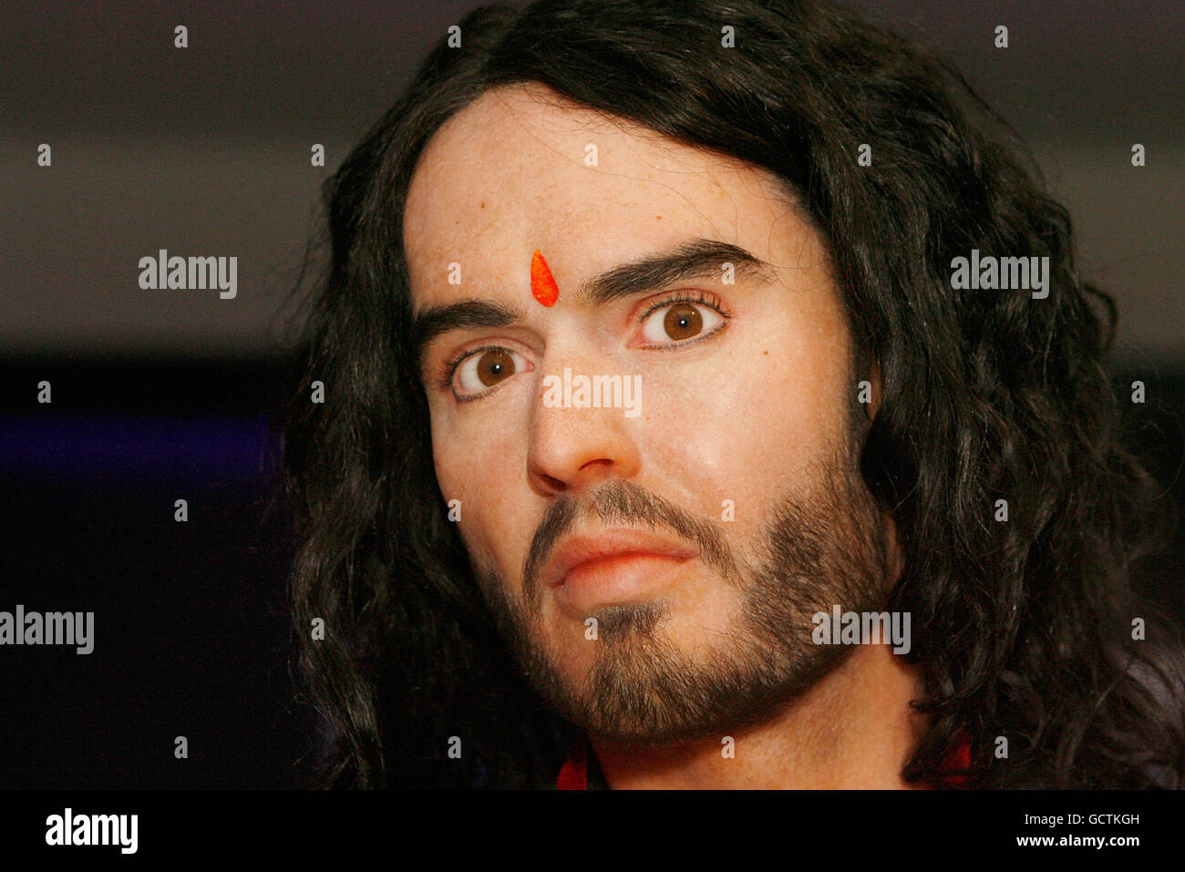 Russell Brand's wax figure at Madame Tussauds, London, which has been painted with a tilak ahead of his wedding in India to pop star Katy Perry. Stock Photo