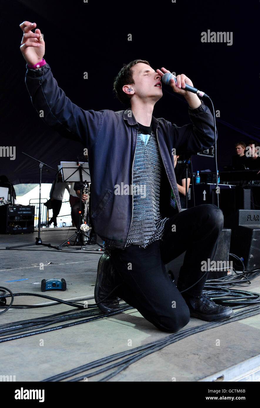 Jack Barnett Of These New Puritans On The Main Stage Of The Offset Festival Held In Hainault Forest Essex Stock Photo Alamy