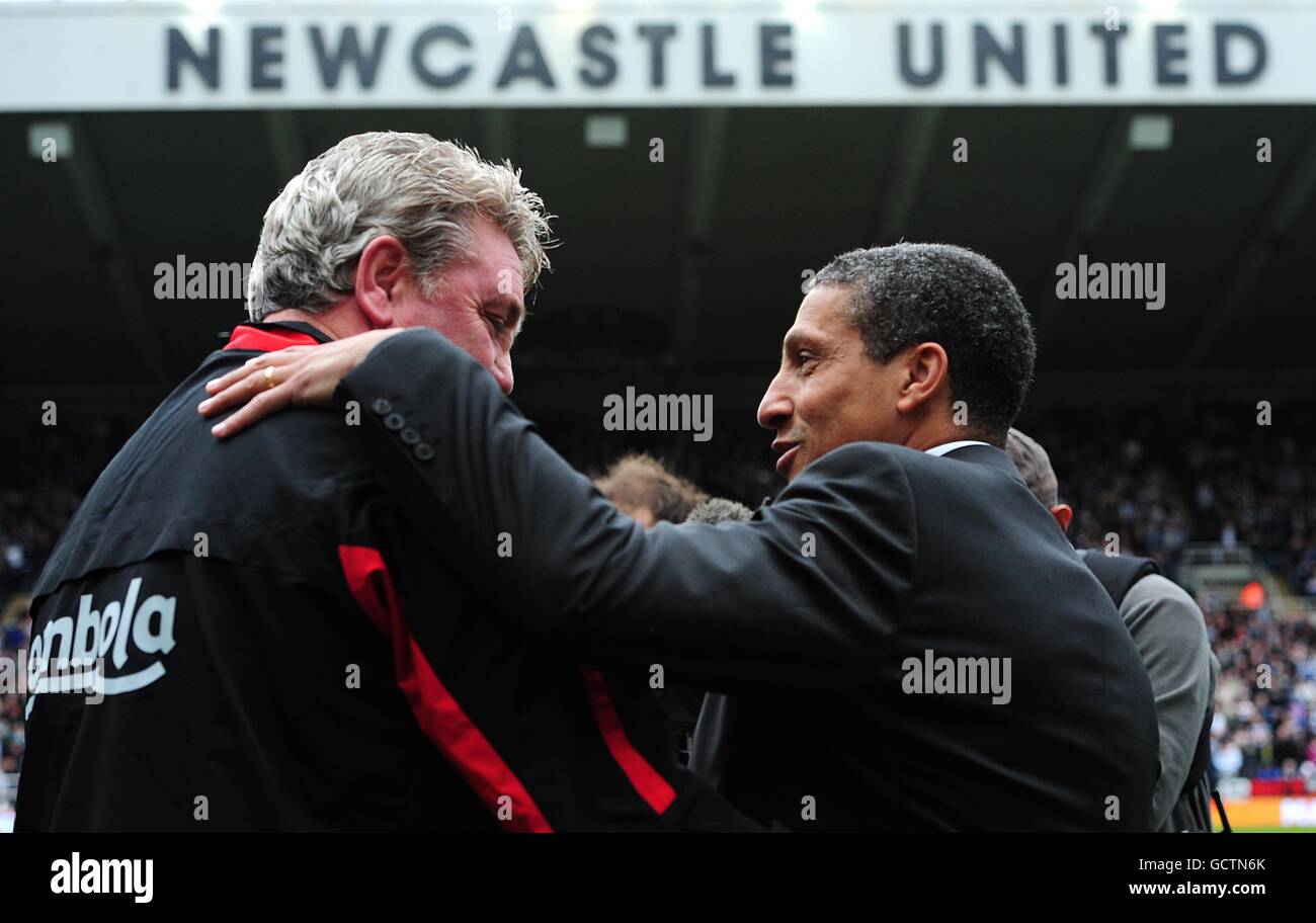 Sunderland manager Steve Bruce (left) and Newcastle United manager Chris Hughton (right) greet each other prior to kick-off Stock Photo