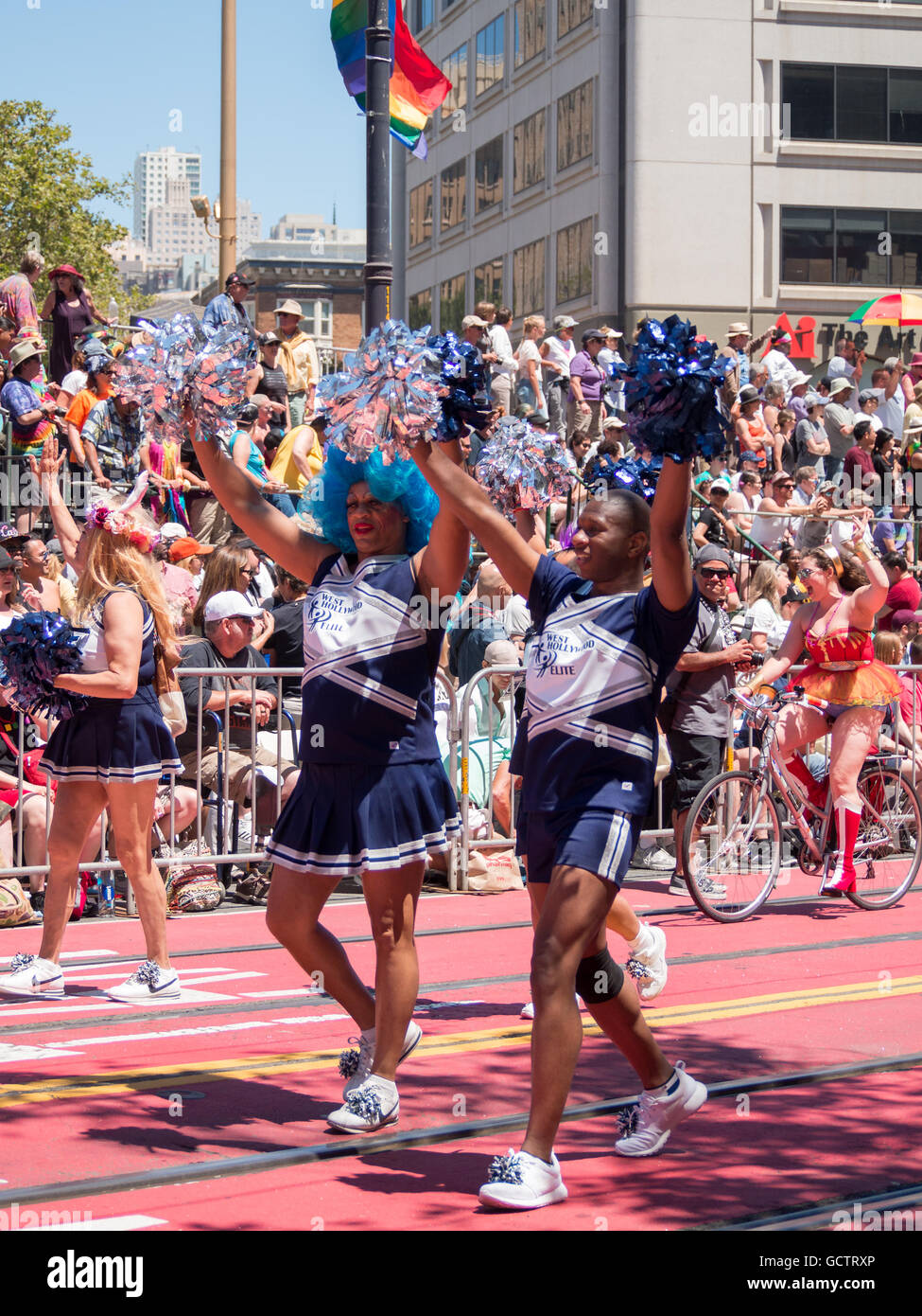 Cheerleader in drag San Francisco Pride Parade 2016 Stock Photo - Alamy