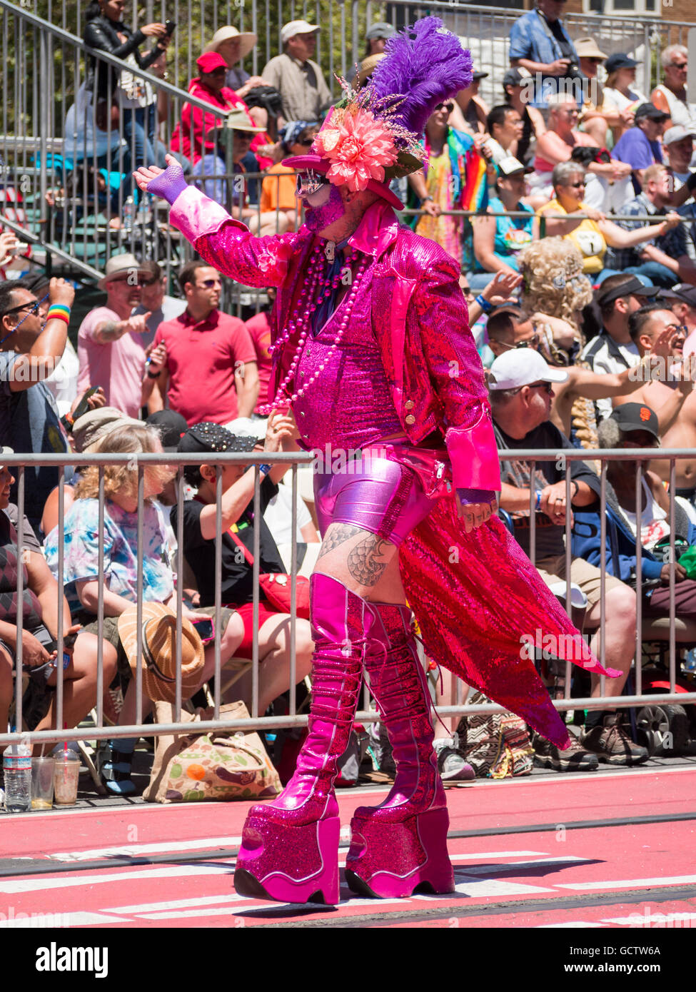 Man in pink parading in San Francisco Pride Parade 2016 Stock Photo - Alamy