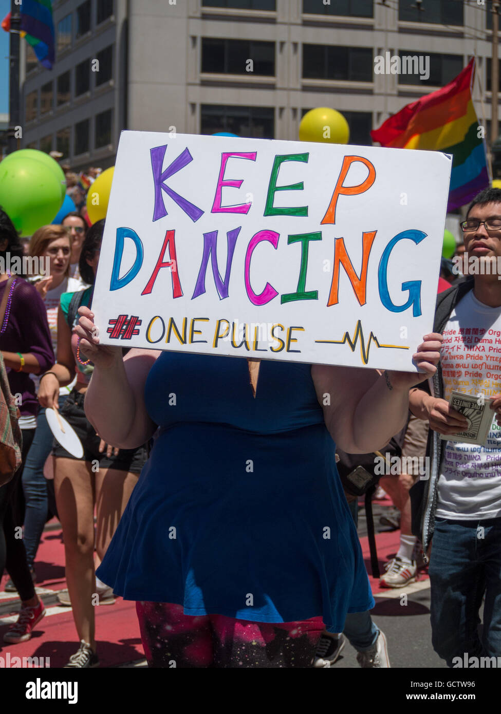Keep Dancing poster in San Francisco Pride Parade 2016 Stock Photo - Alamy