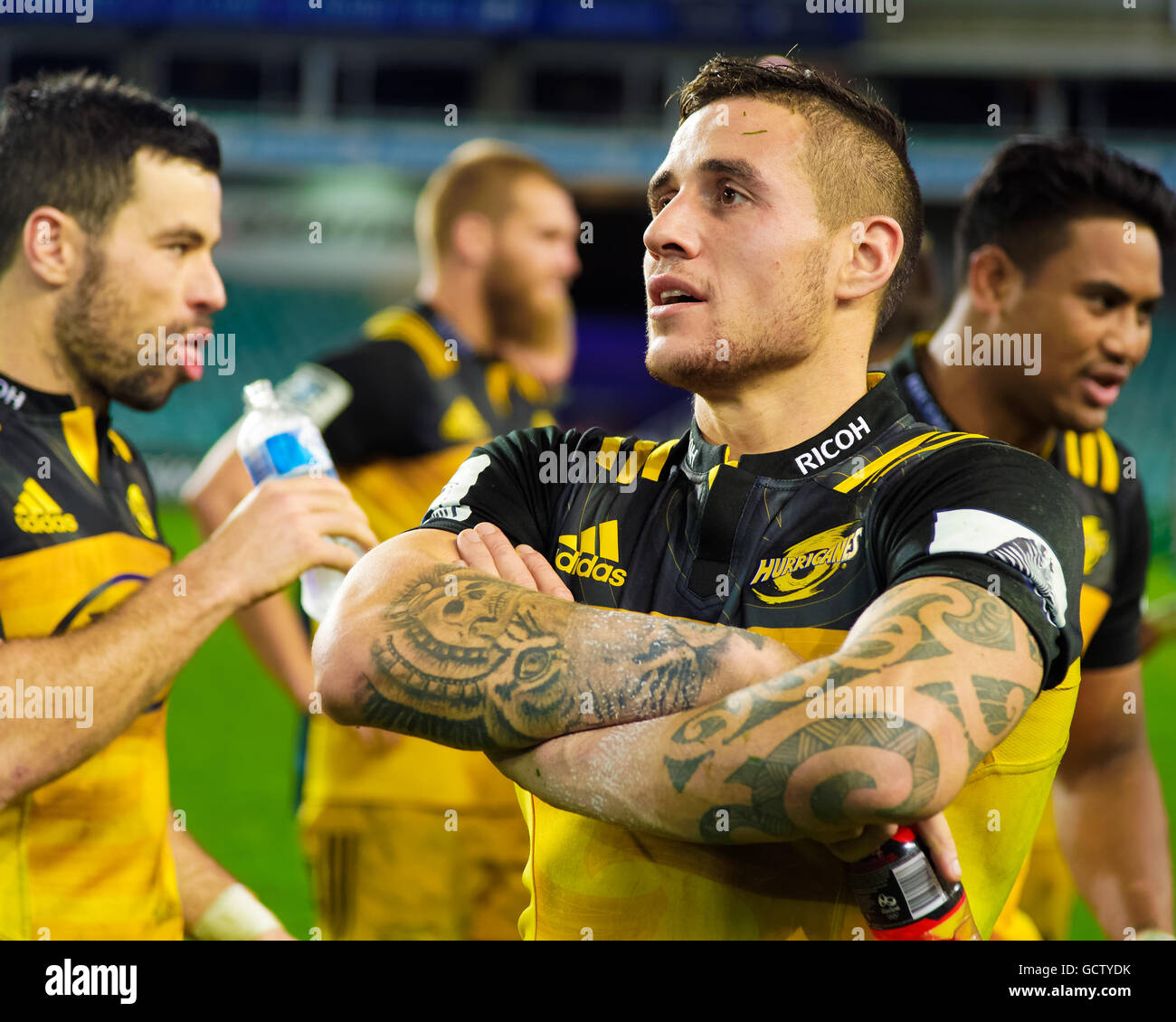 Sydney, Australia. 09th July, 2016. Hurricane's 9 TJ Perenara looks on