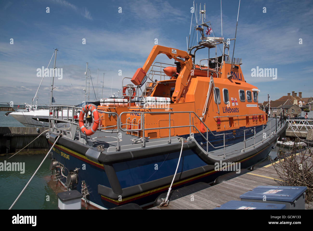Isle of Wight England UK. The Yarmouth lifeboat on its berth in the harbour Stock Photo