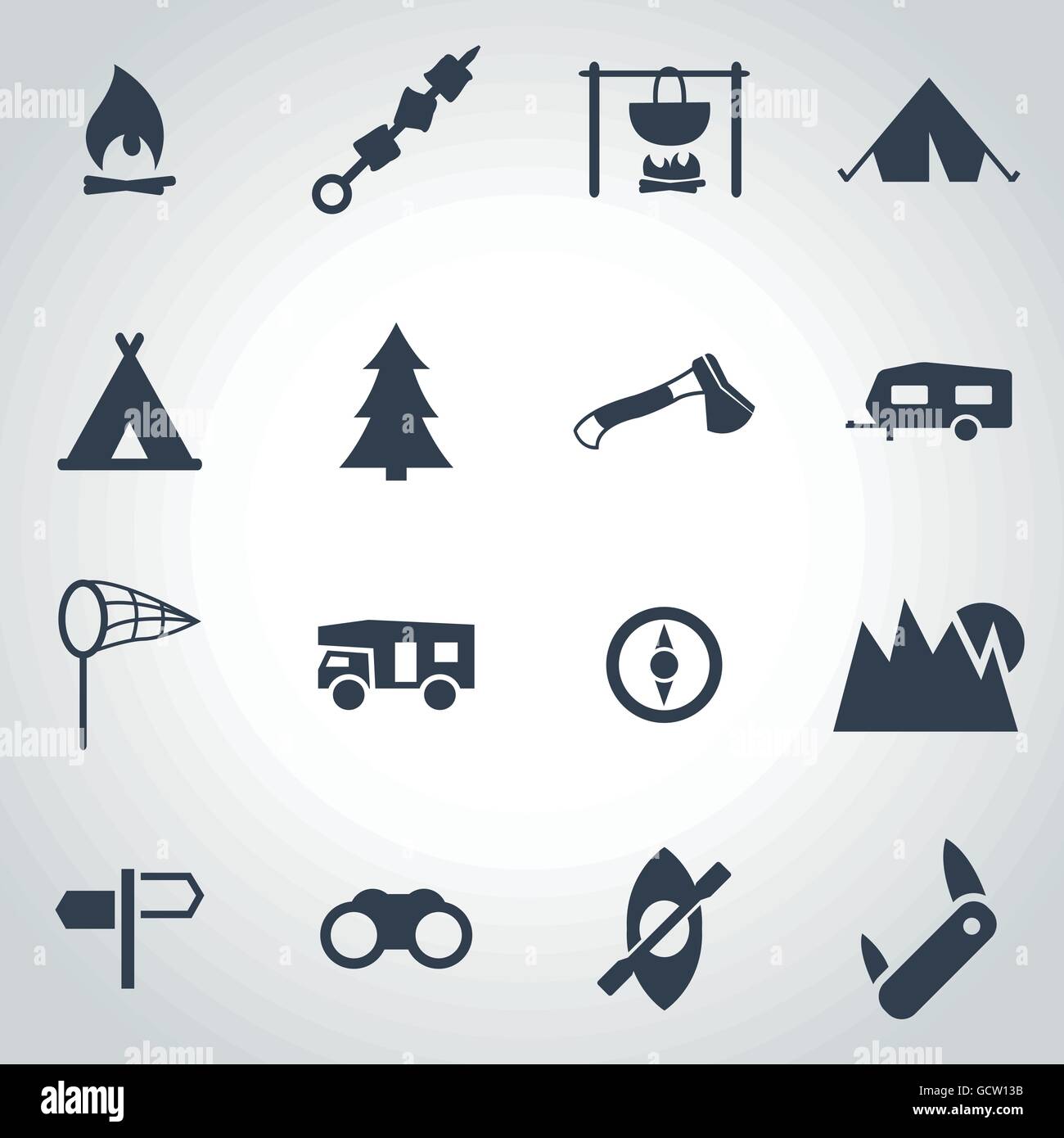 Vector black camping icon set Stock Vector Image & Art - Alamy