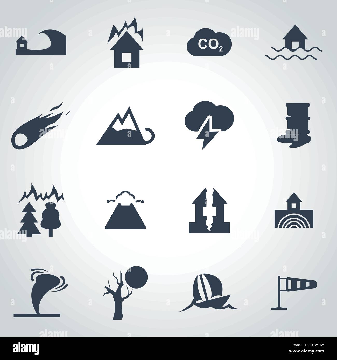Vector black disaster icon set Stock Vector Image & Art - Alamy