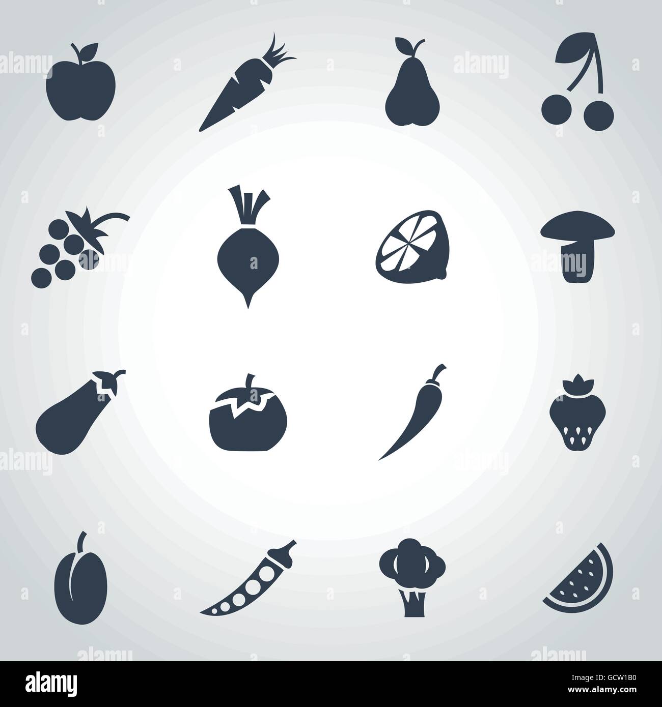 Vector black fruit and vegetables icon set Stock Vector Image & Art - Alamy