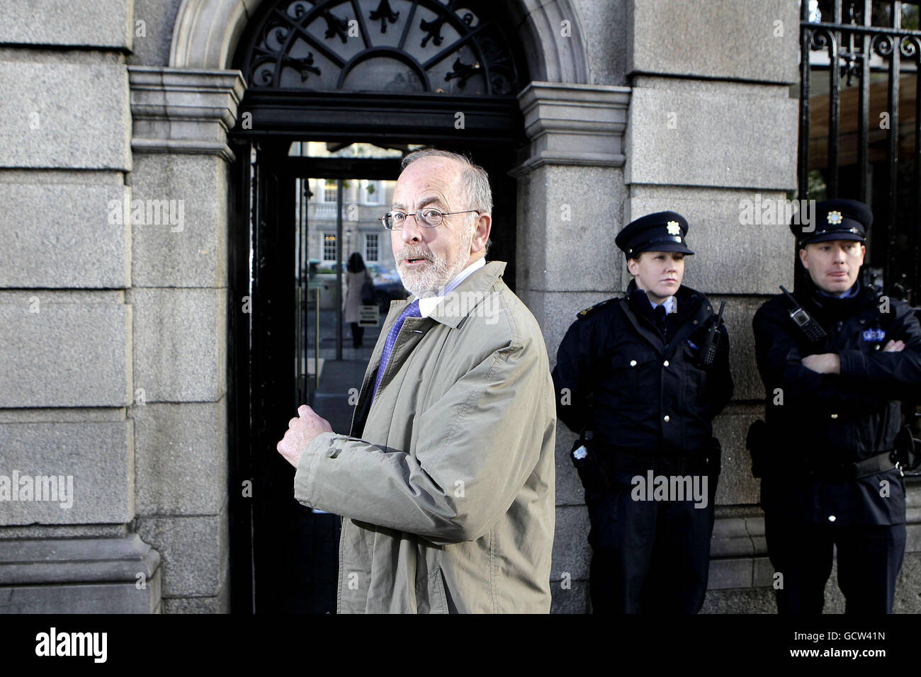 Central Bank Governor Patrick Honohan on his way into the Dail. Ireland today secured European approval to extend its bank guarantee scheme. Stock Photo