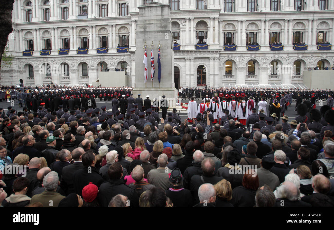 General view of the Remembrance Sunday ceremony at the Cenotaph ...