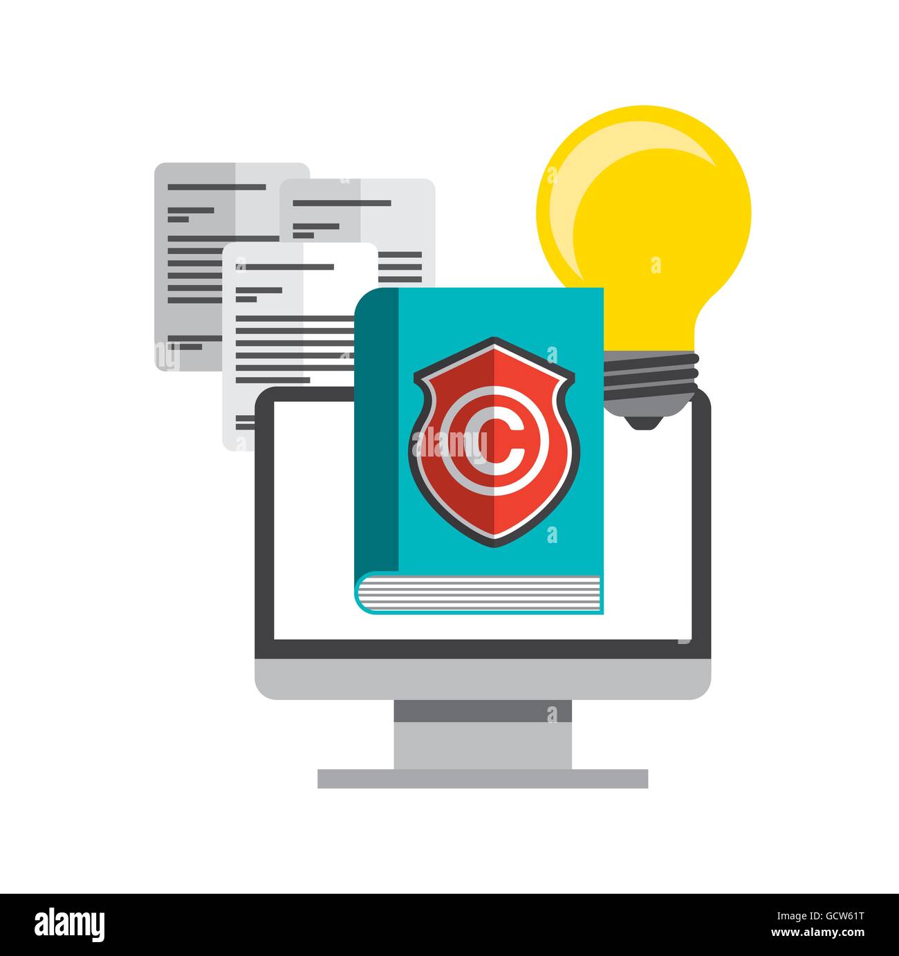 Book, computer and c icon. Copyright design. Vector graphic Stock ...