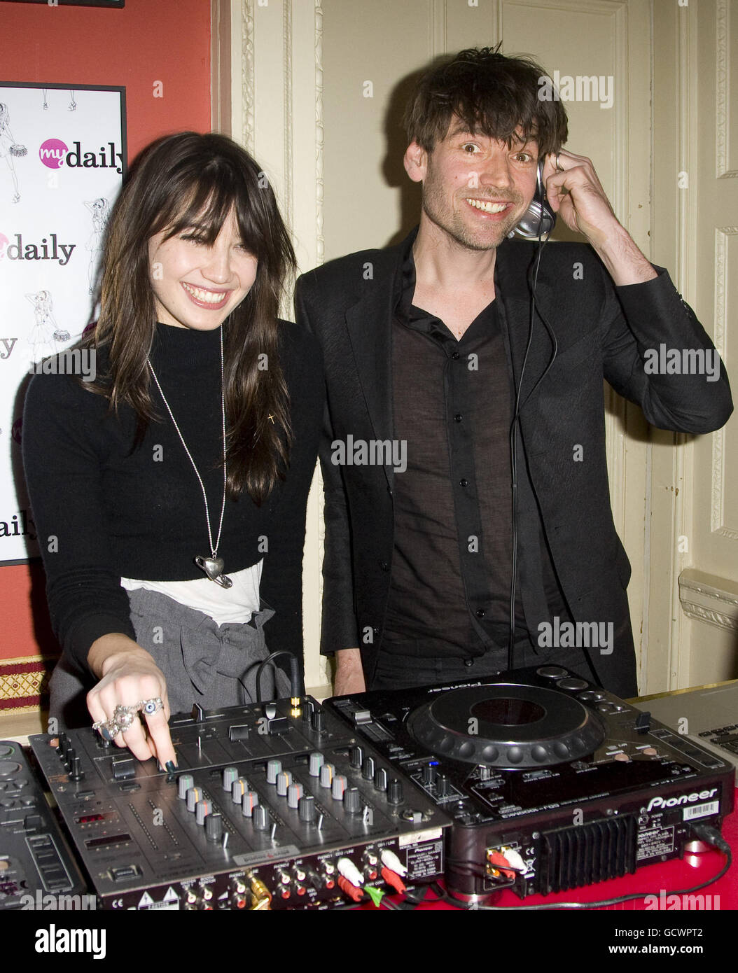 Daisy Lowe and Alex James attend the launch party of Mydaily.co.uk at the House of St Barnabas, Soho Square, London. Stock Photo