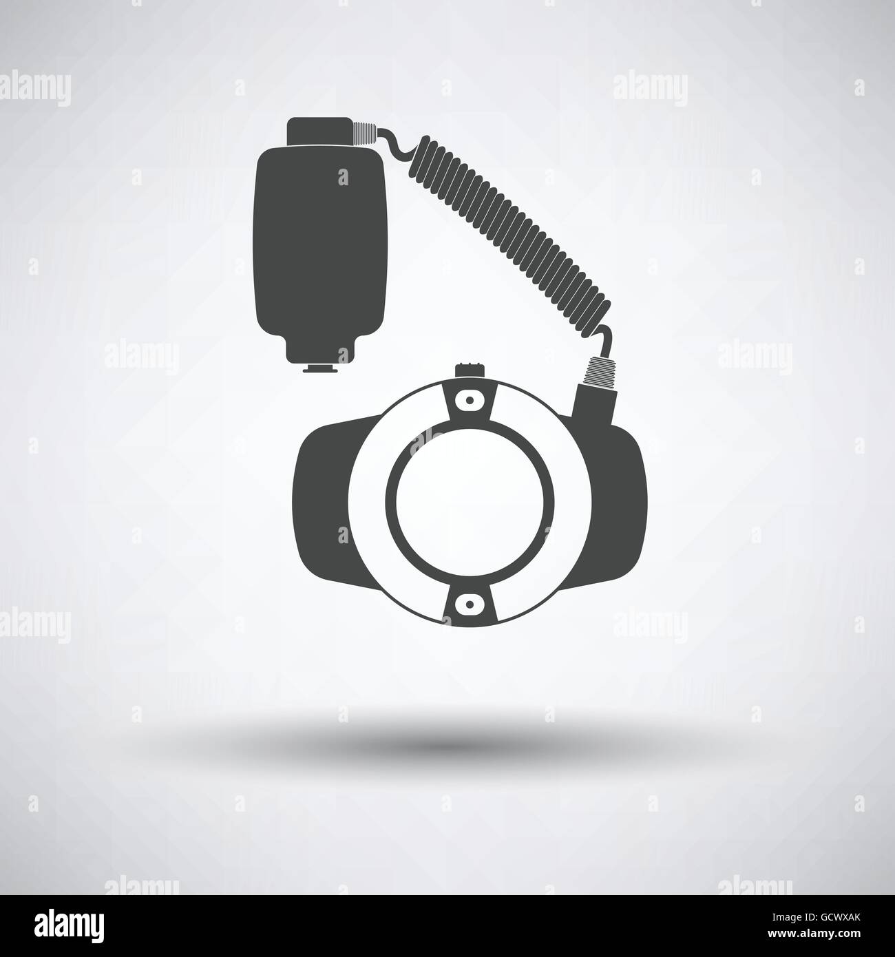 Icon of portable circle macro flash on gray background, round shadow ...