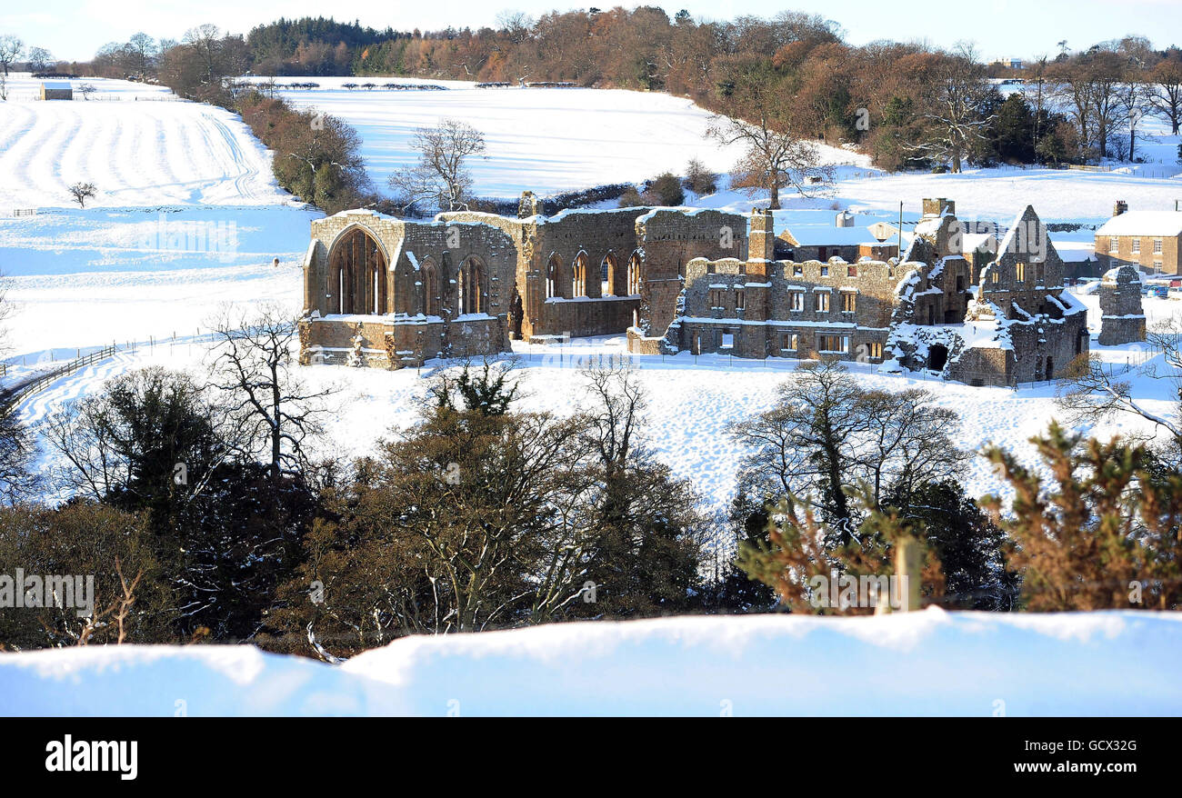 Eggleston Abbey near Barnard Castle, Teesdale as the severe winter