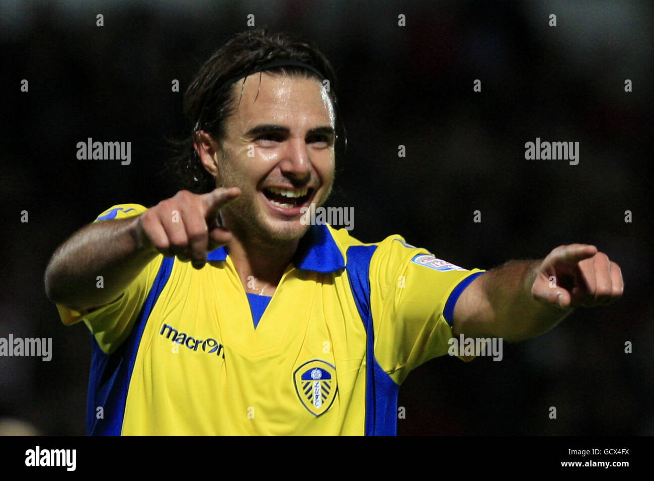 Soccer - npower Football League Championship - Doncaster Rovers v Leeds United - Keepmoat Stadium. Leeds United's Davide Somma starts his celebrations until his goal was ruled offside by referee Andy Woolmer Stock Photo