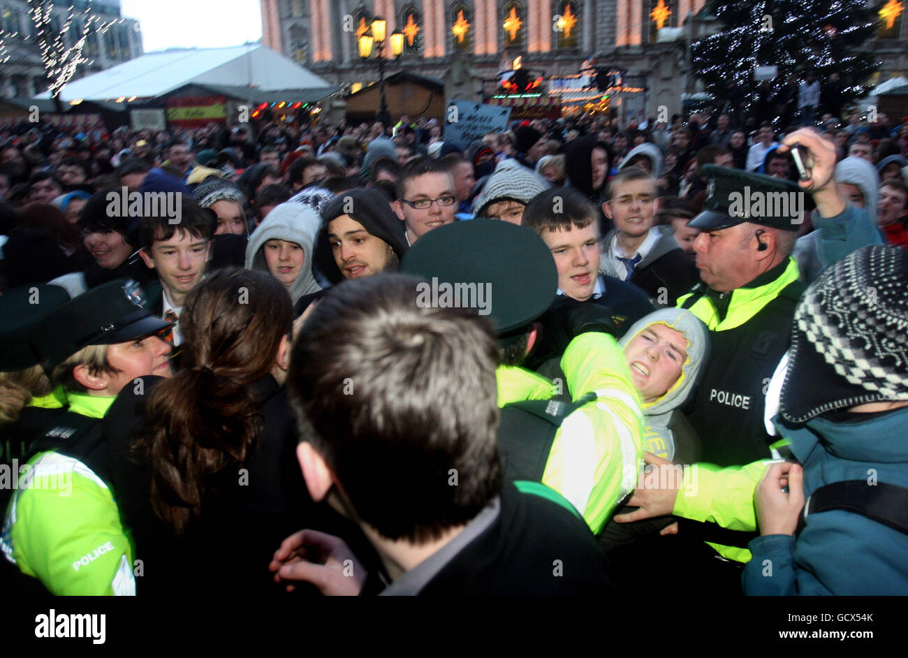 Demonstrators protest in Belfast over the government plans to raise tuition fees. Stock Photo