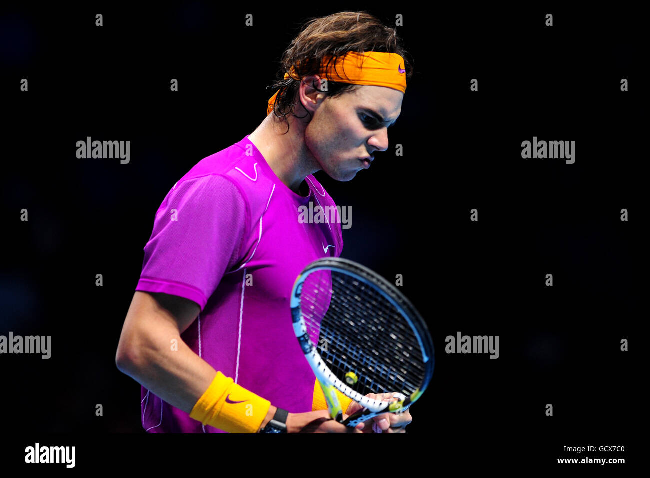 Tennis - Barclays ATP World Tennis Tour Finals - Day Eight - O2 Arena. Spain's Rafael Nadal celebrates a point during the men's final against Switzerland's Roger Federer Stock Photo