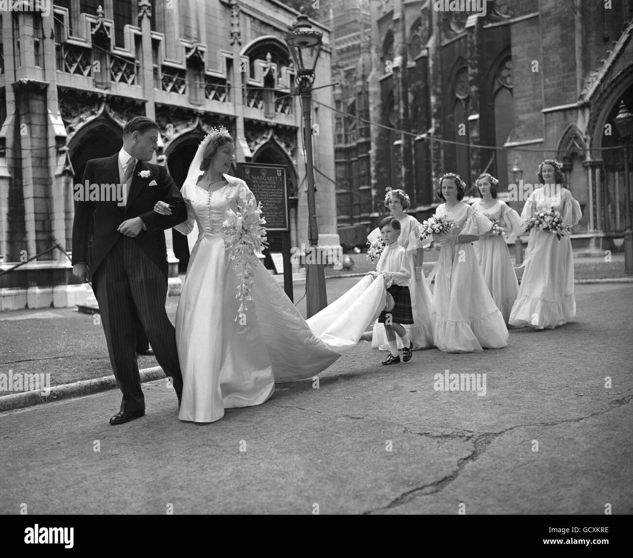 The Honorable Gerald Lascelles, younger son of the Princess Royal and cousin of the Queen, marrying Angela Dowding at St Margaret's, Westminster. Stock Photo