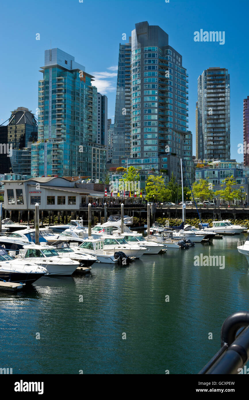 Coal Harbour neighbourhood in Vancouver BC Canada.  Waterfont community, with tall condo buildings Stock Photo