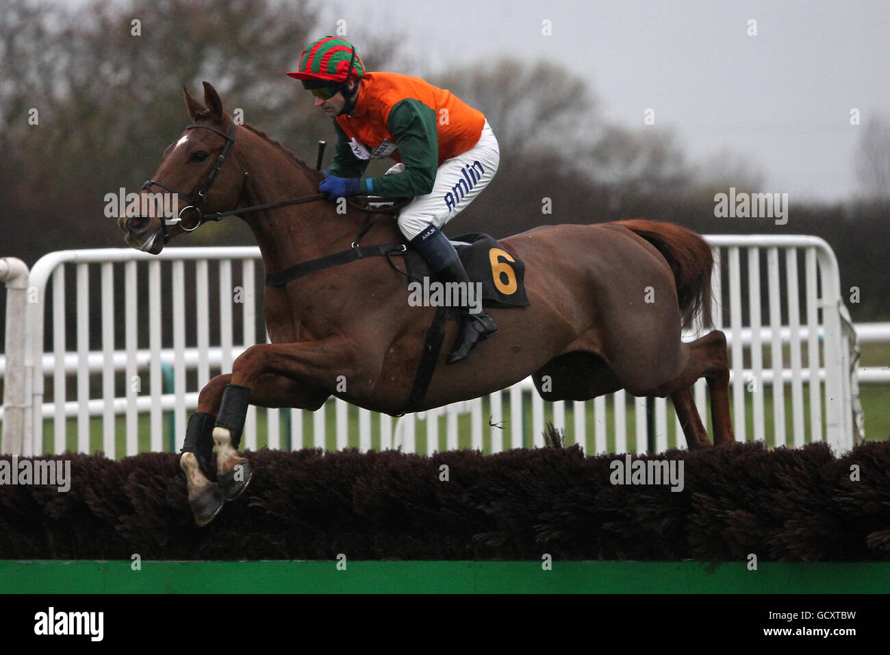 Horse Racing - Southwell Racecourse. Jockey Andrew Thornton on Hardwick Wood jumps during the Southwell Golf Club Lady Members Novices' Hurdle Stock Photo
