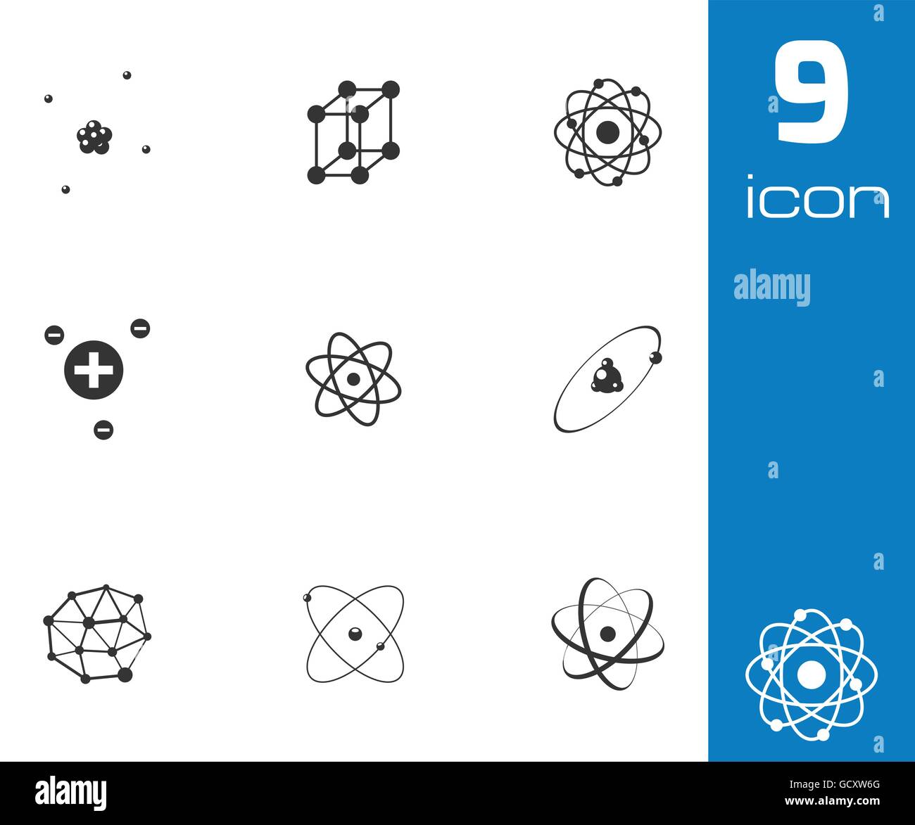 Vector black atom icons set Stock Vector Image & Art - Alamy