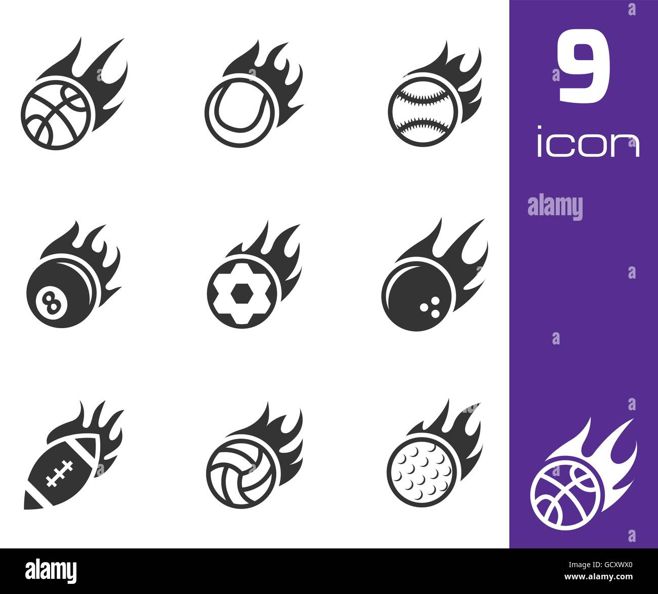 Vector black fire sport balls icons set Stock Vector Image & Art - Alamy