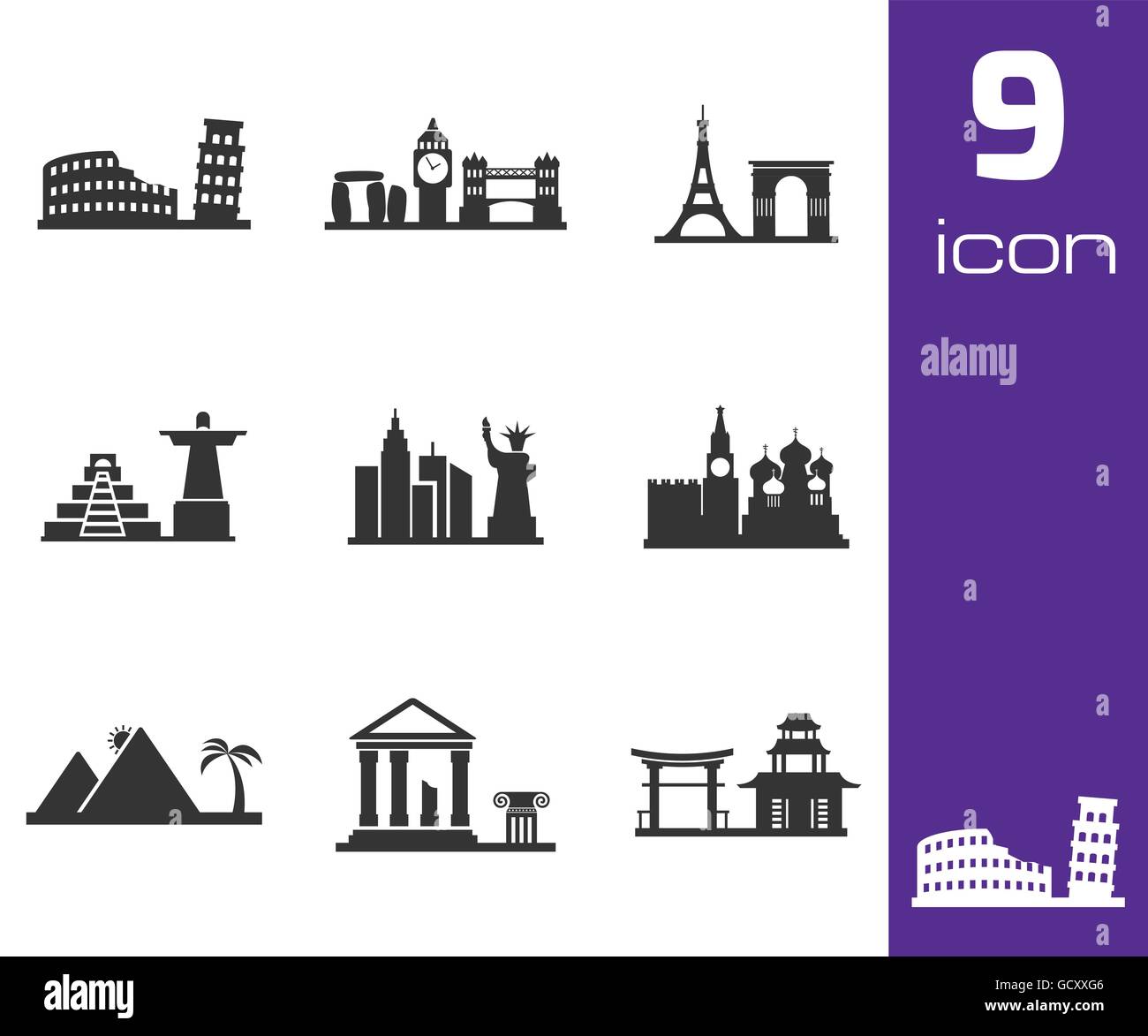 Vector black landmarks icons set Stock Vector Image & Art - Alamy