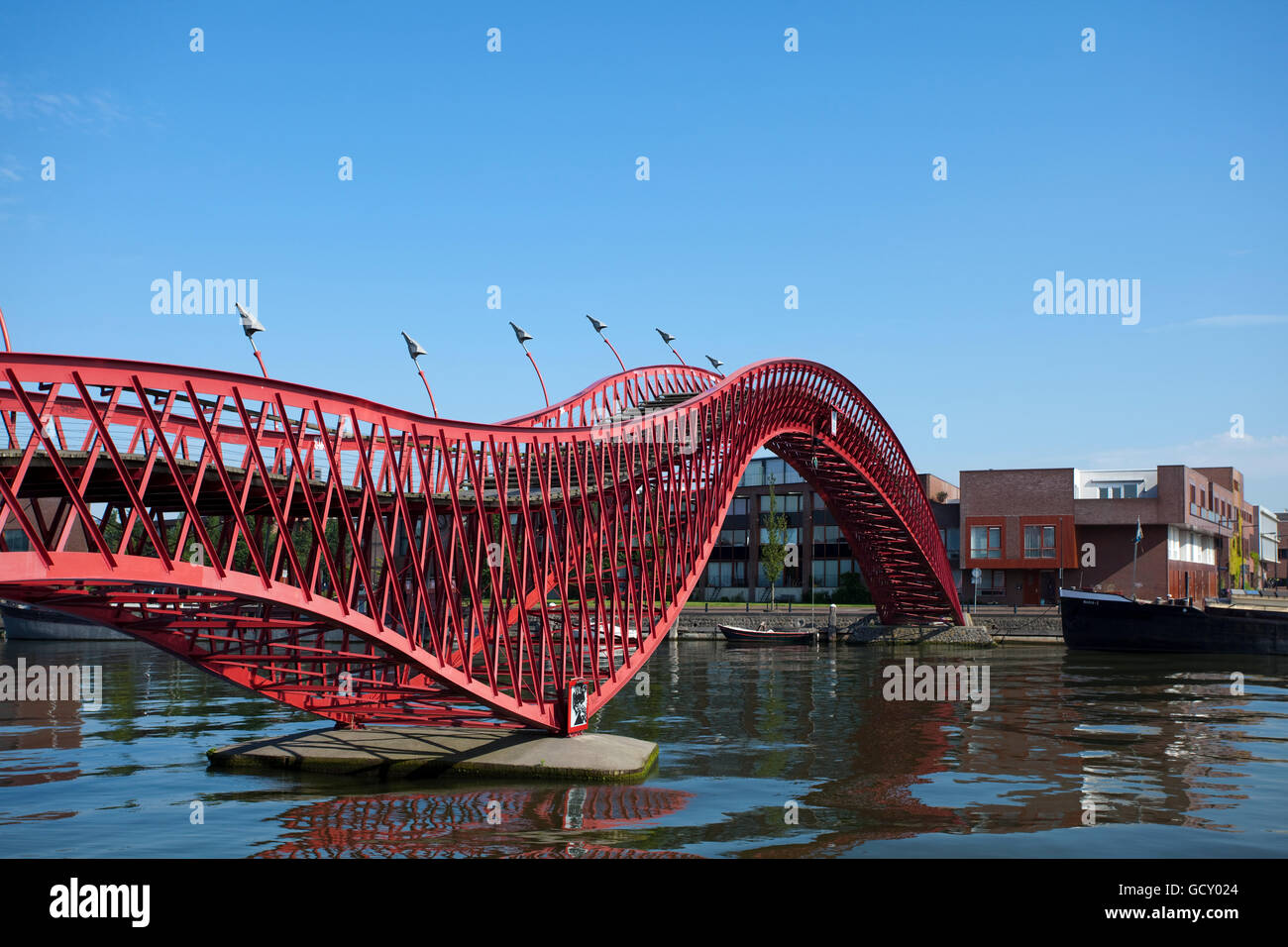 Pedestrian bridge connecting Borneo island and Sporenbrug island, designed by Adriaan Geuze, Amsterdam, Holland region Stock Photo