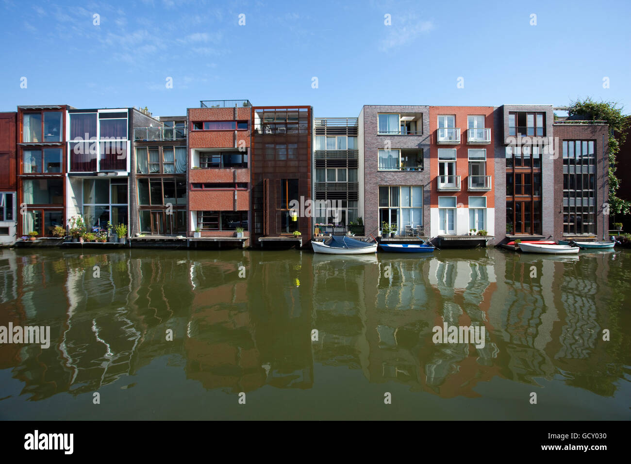 Modern canal houses on Borneo island, Amsterdam, Holland region, Netherlands, Europe Stock Photo