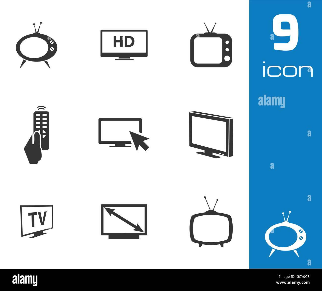 Vector black TV icons set Stock Vector Image & Art - Alamy