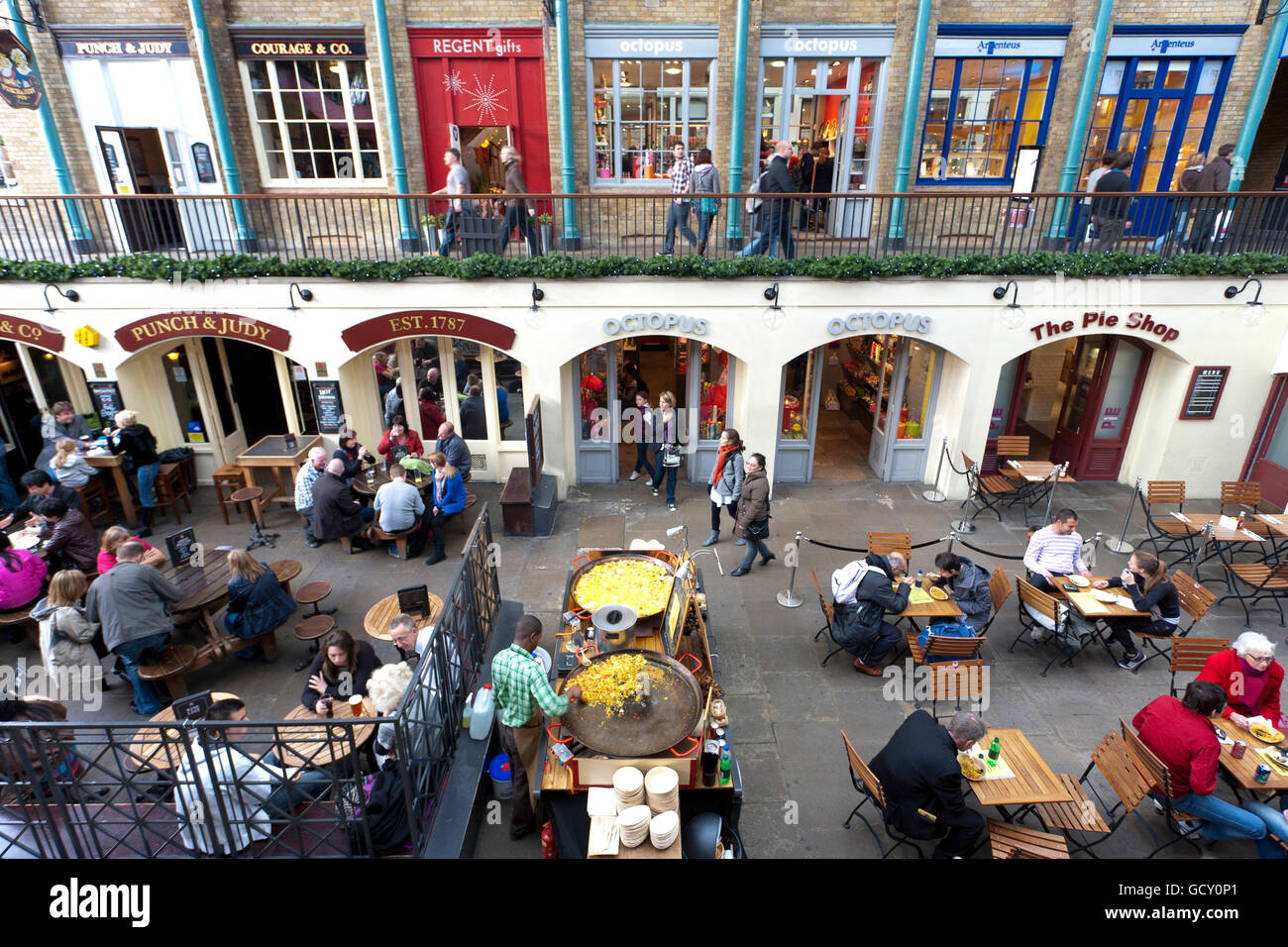 Restaurants and shops in a former market hall in Covent Garden district