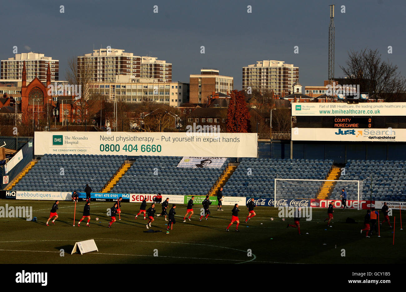 Morecambes Players Warm Up At Stockport County's Edgeley Park Stadium ...