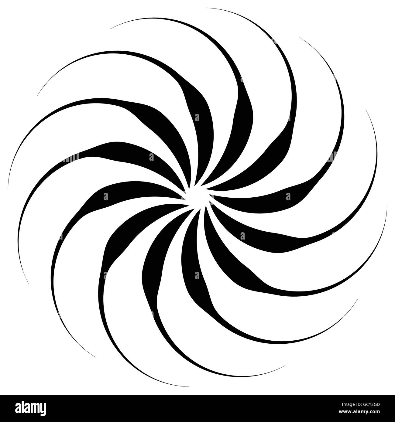 Spiral shape on white. Curved lines rotating from a centric point