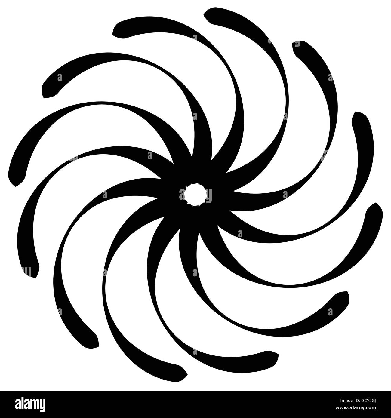 Spiral shape on white. Curved lines rotating from a centric point
