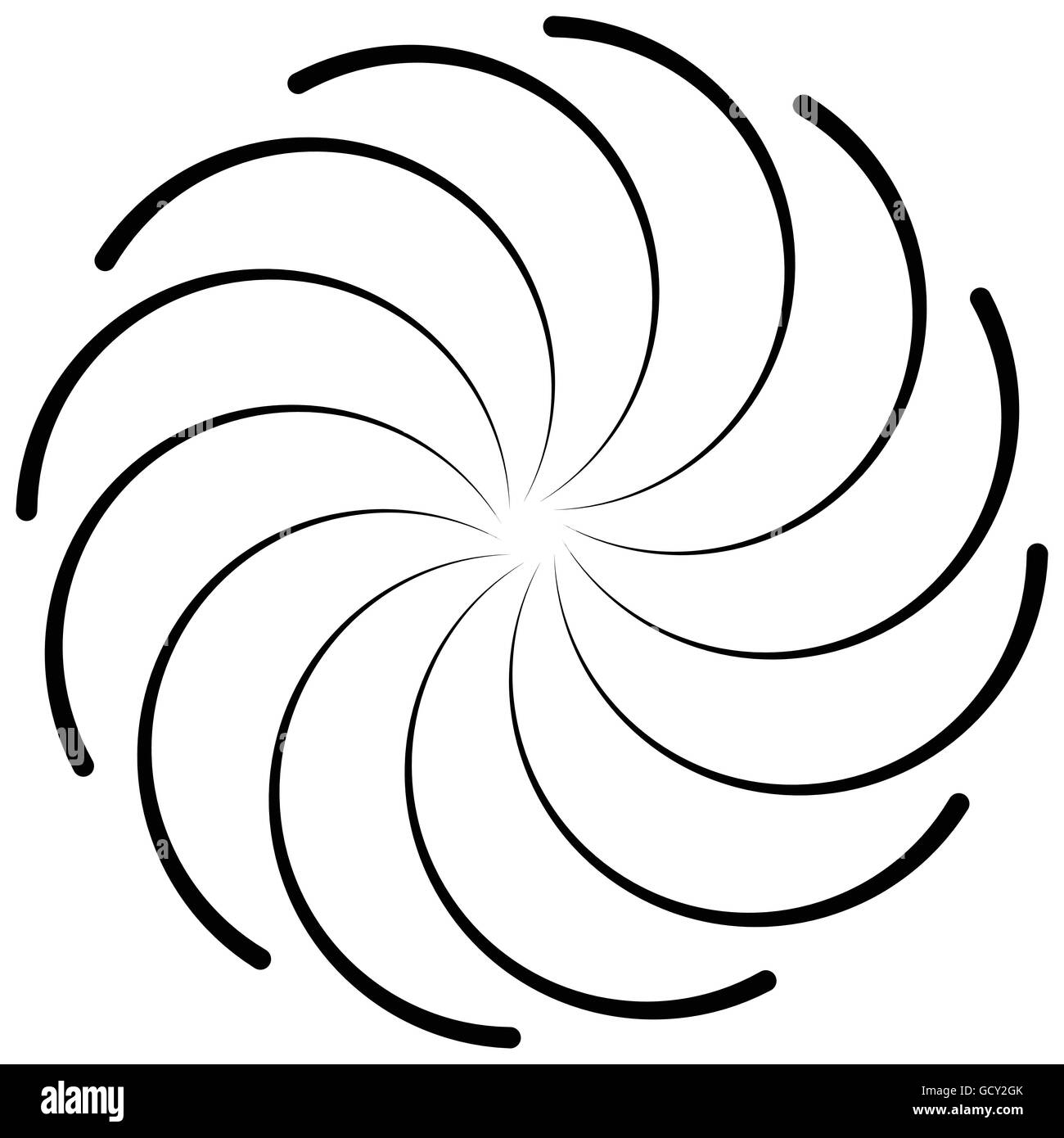 Spiral shape on white. Curved lines rotating from a centric point