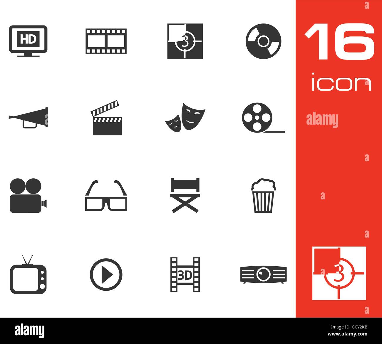 Vector black cinema icon set Stock Vector Image & Art - Alamy