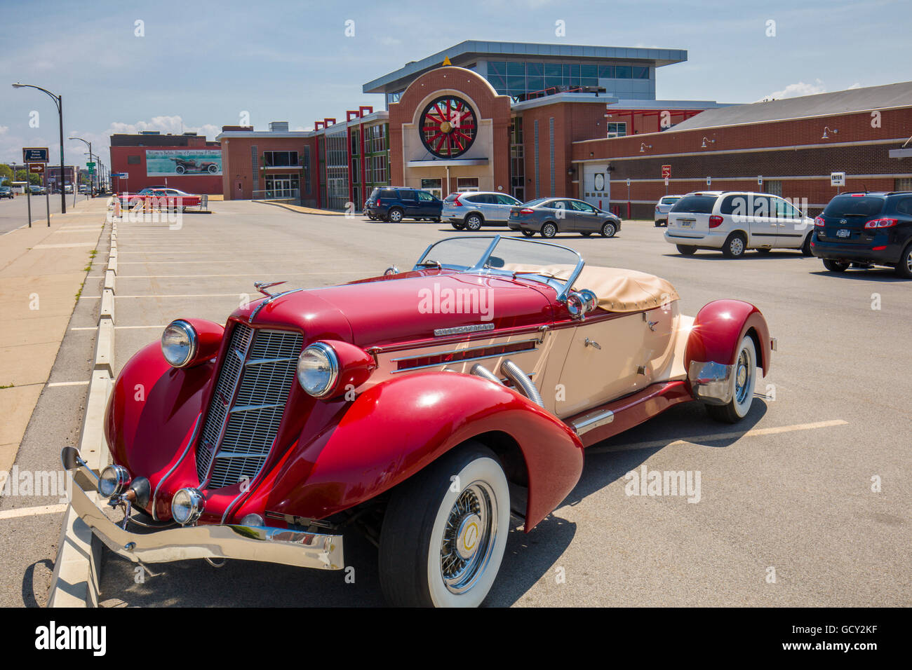 Antique Pierce Arrow car in front of The Buffalo Transportation Pierce Arrow Museum in Buffalo New York Stock Photo