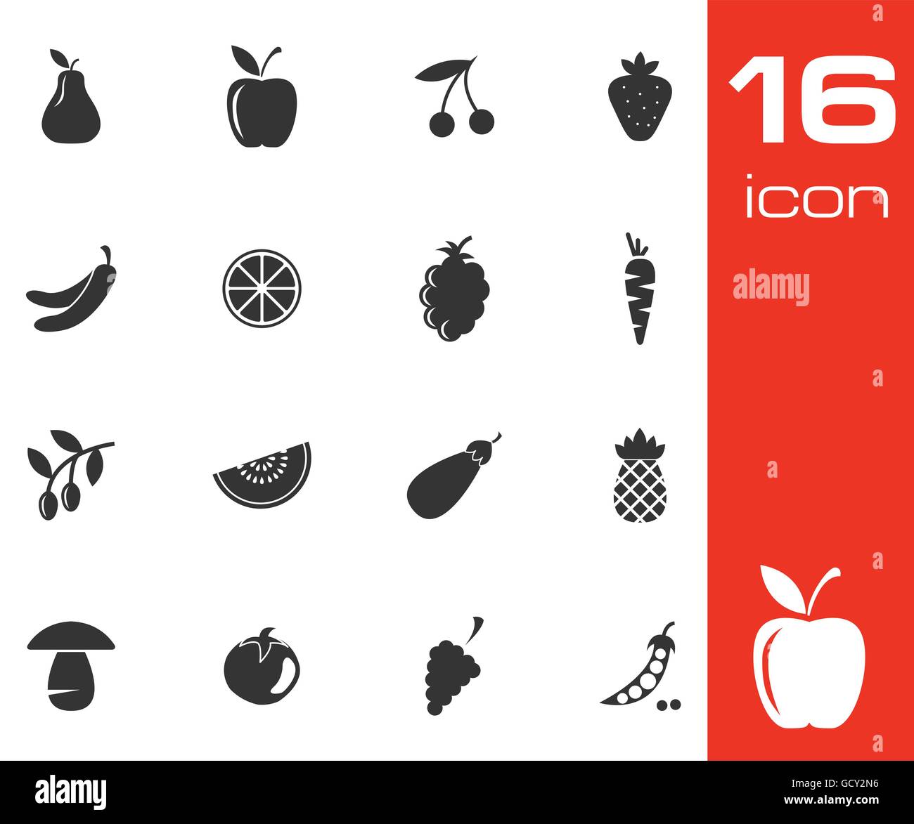 Vector black fruits and vegetables icons set Stock Vector Image & Art ...