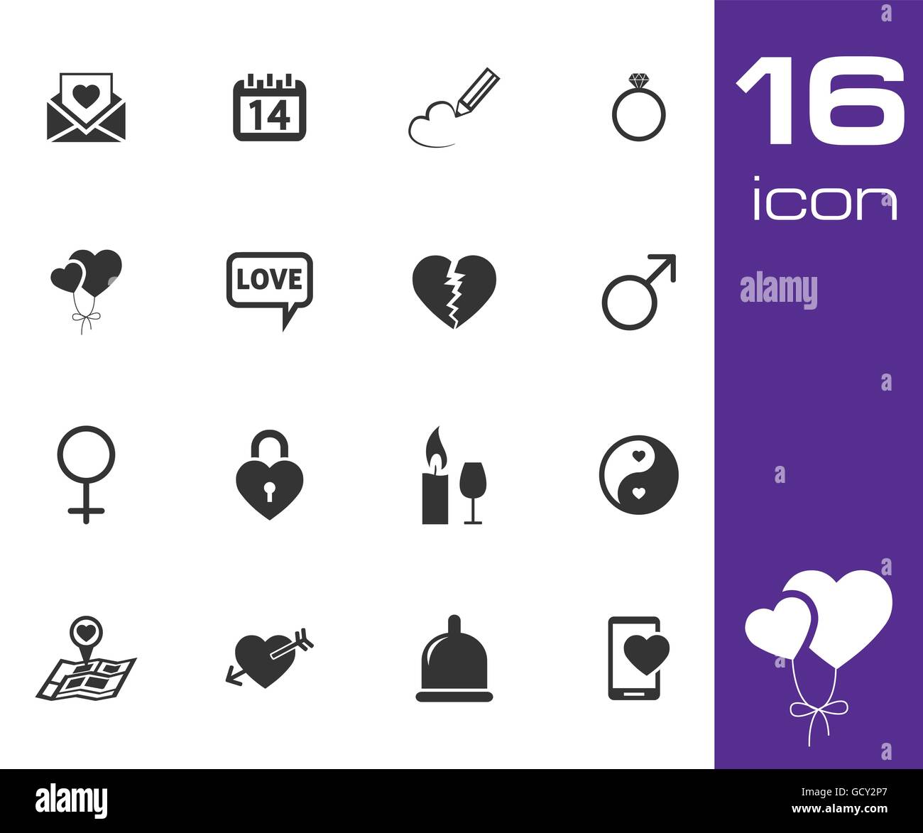 Vector black love icons set Stock Vector Image & Art - Alamy