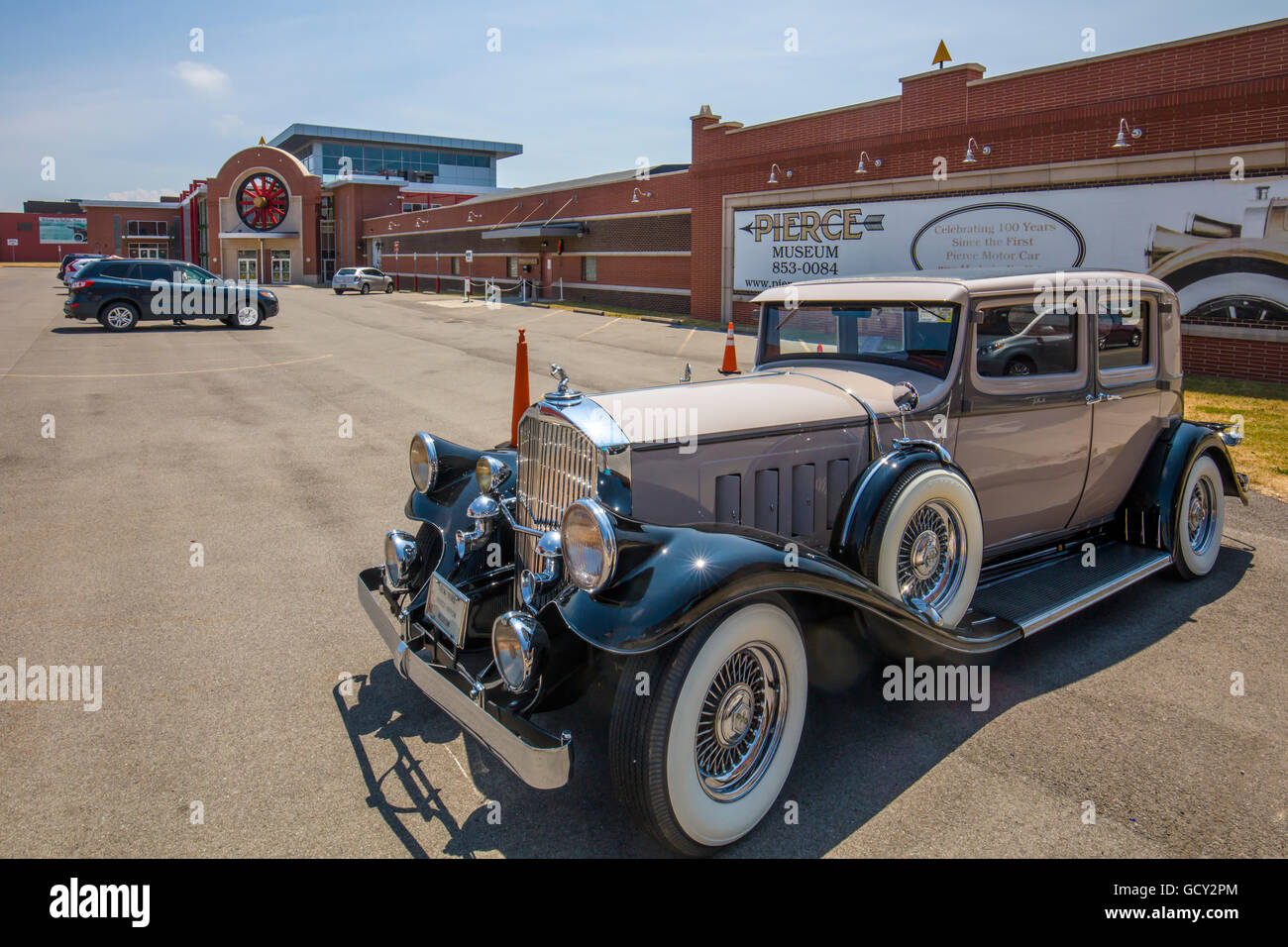 Antique Pierce Arrow car in front of The Buffalo Transportation Pierce Arrow Museum in Buffalo New York Stock Photo
